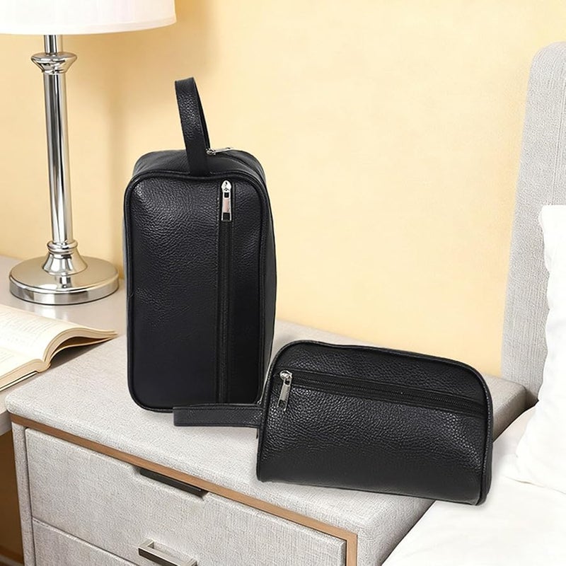 Waterproof Textured PU Toiletry Bag For Men Travel Organizer With Multiple Compartments - Image 2